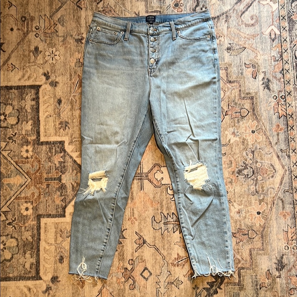 J. Crew Blue Distressed Ankle Cropped Jeans